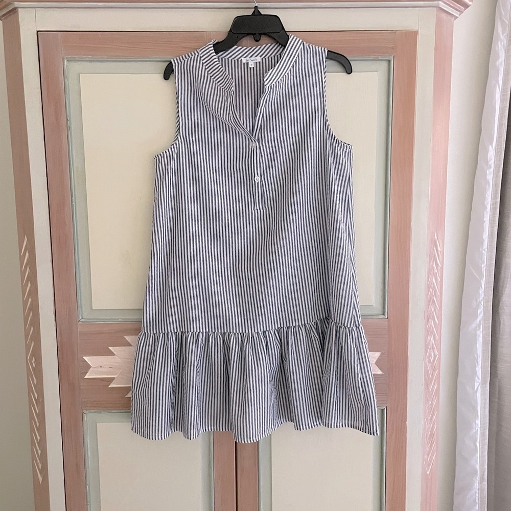 Just Coverup | Striped Sleeveless Collared Mini Dress Ruffle bottom. Size Medium